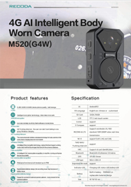 M520 H.265 android 4G AI kamera badan